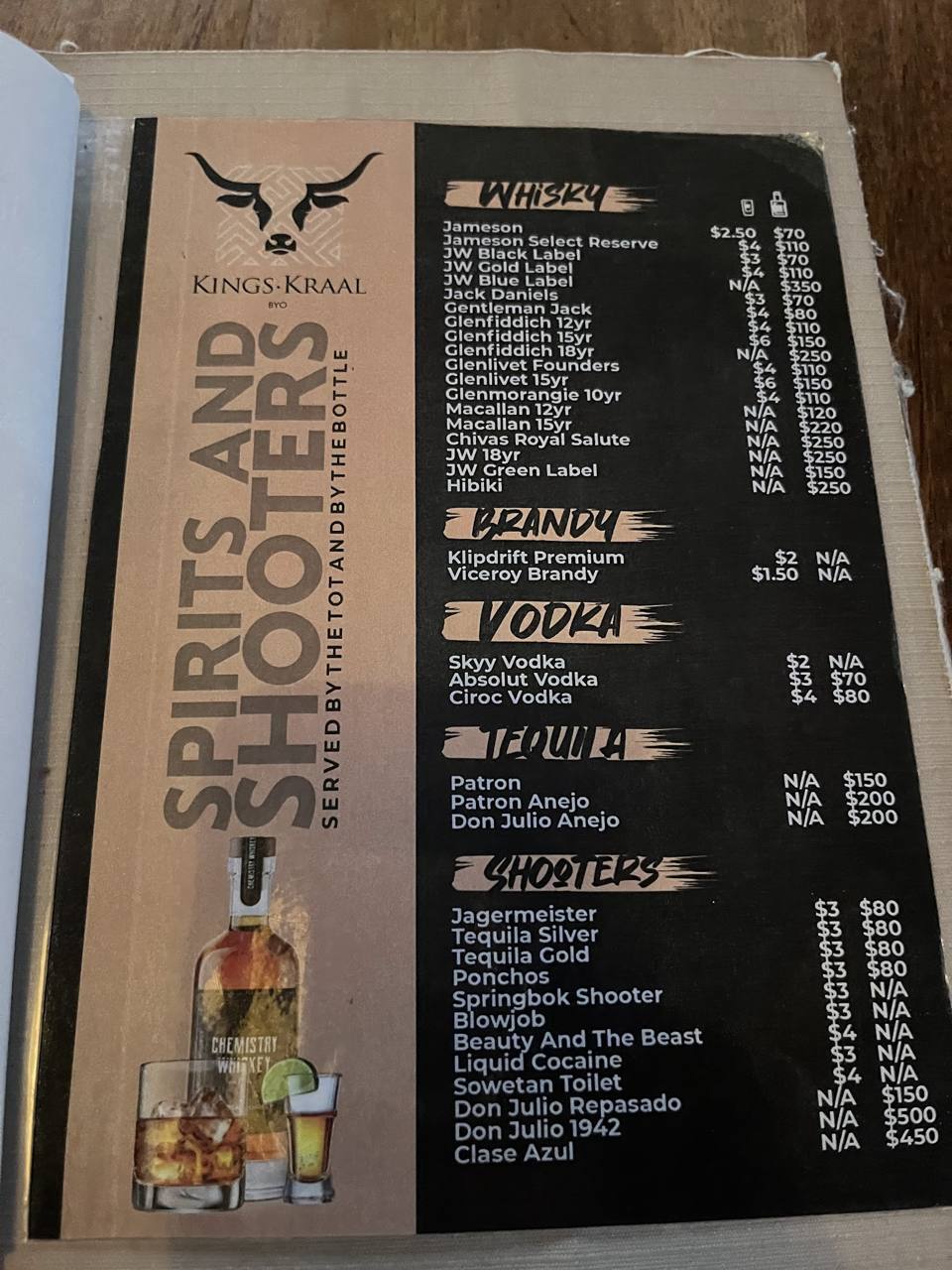 King's Kraal menu