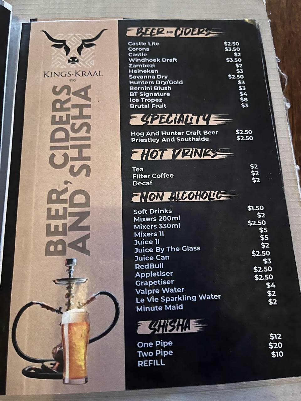 King's Kraal menu