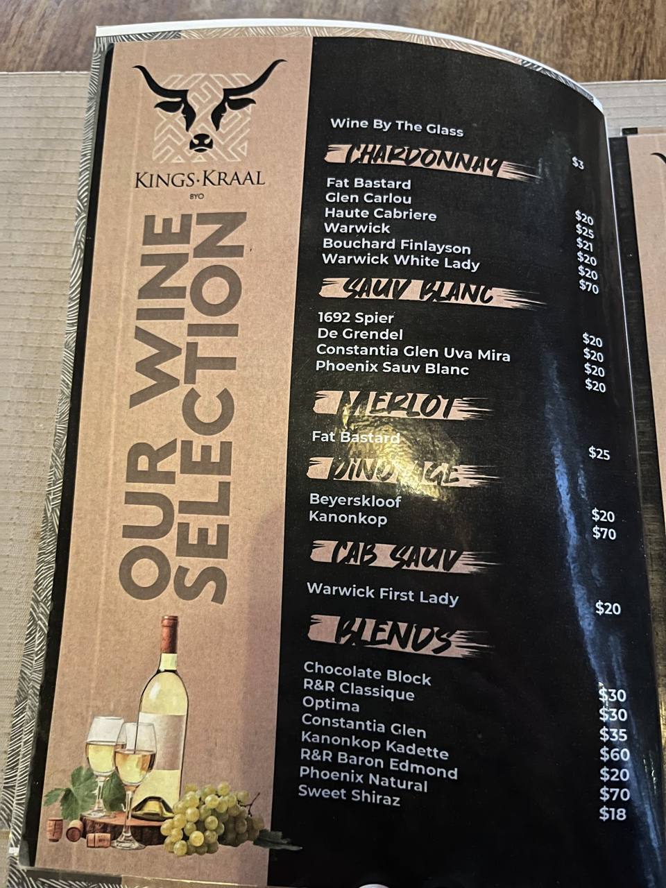 King's Kraal menu