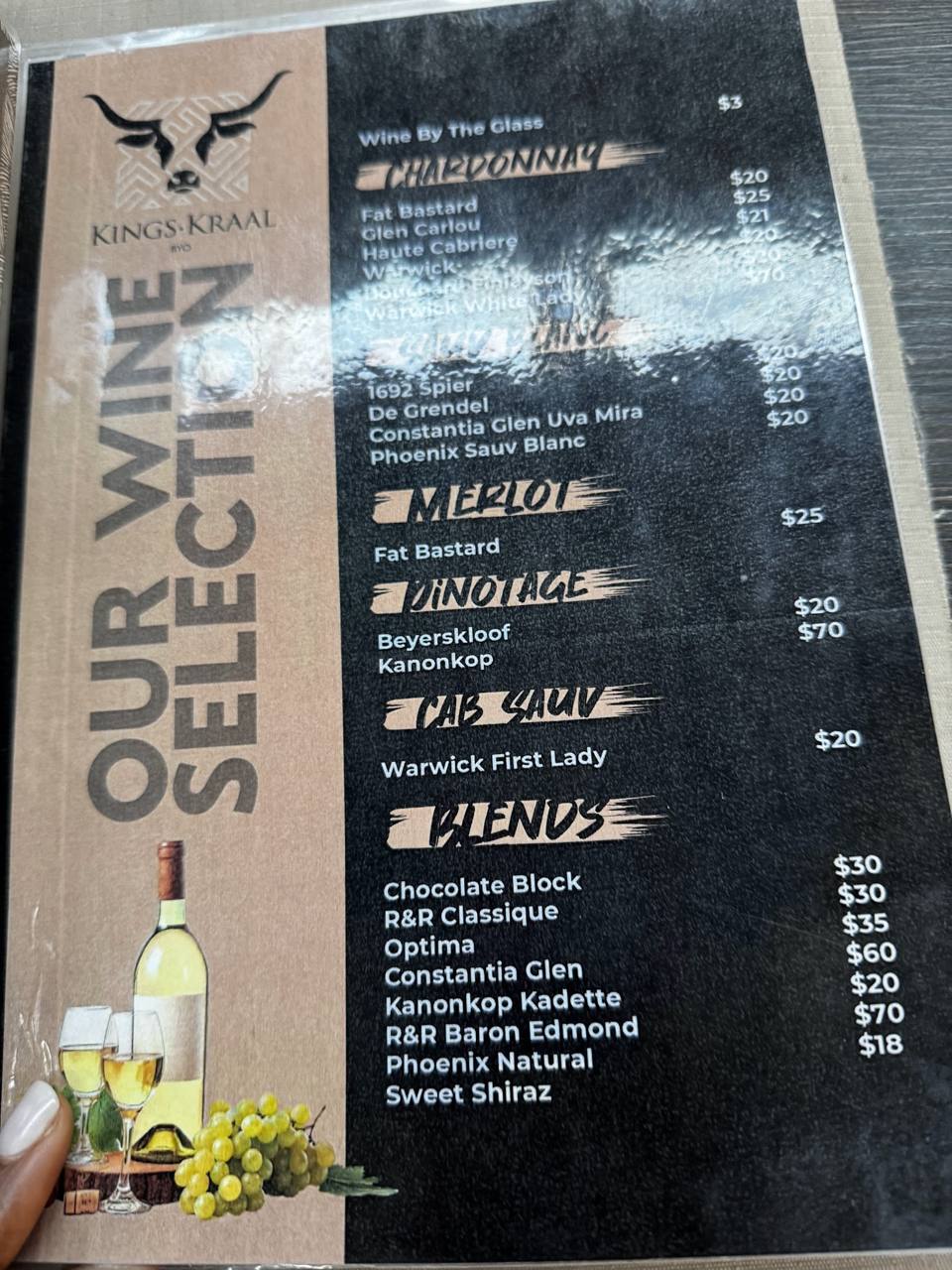 King's Kraal menu