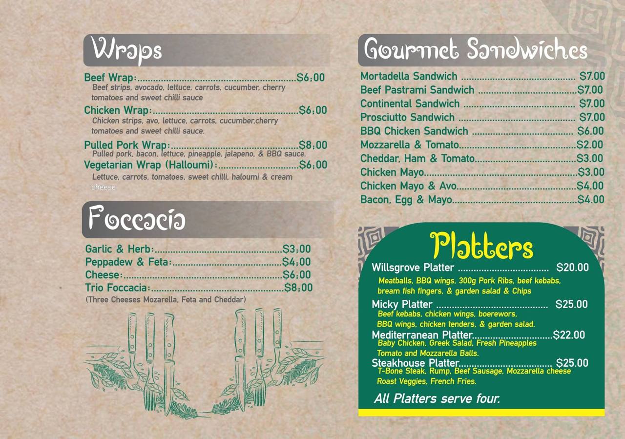 Willsgrove Food Market menu